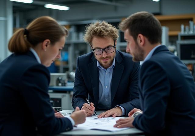 El equipo de ingenieros de Marea Mítica colaborando en el taller.